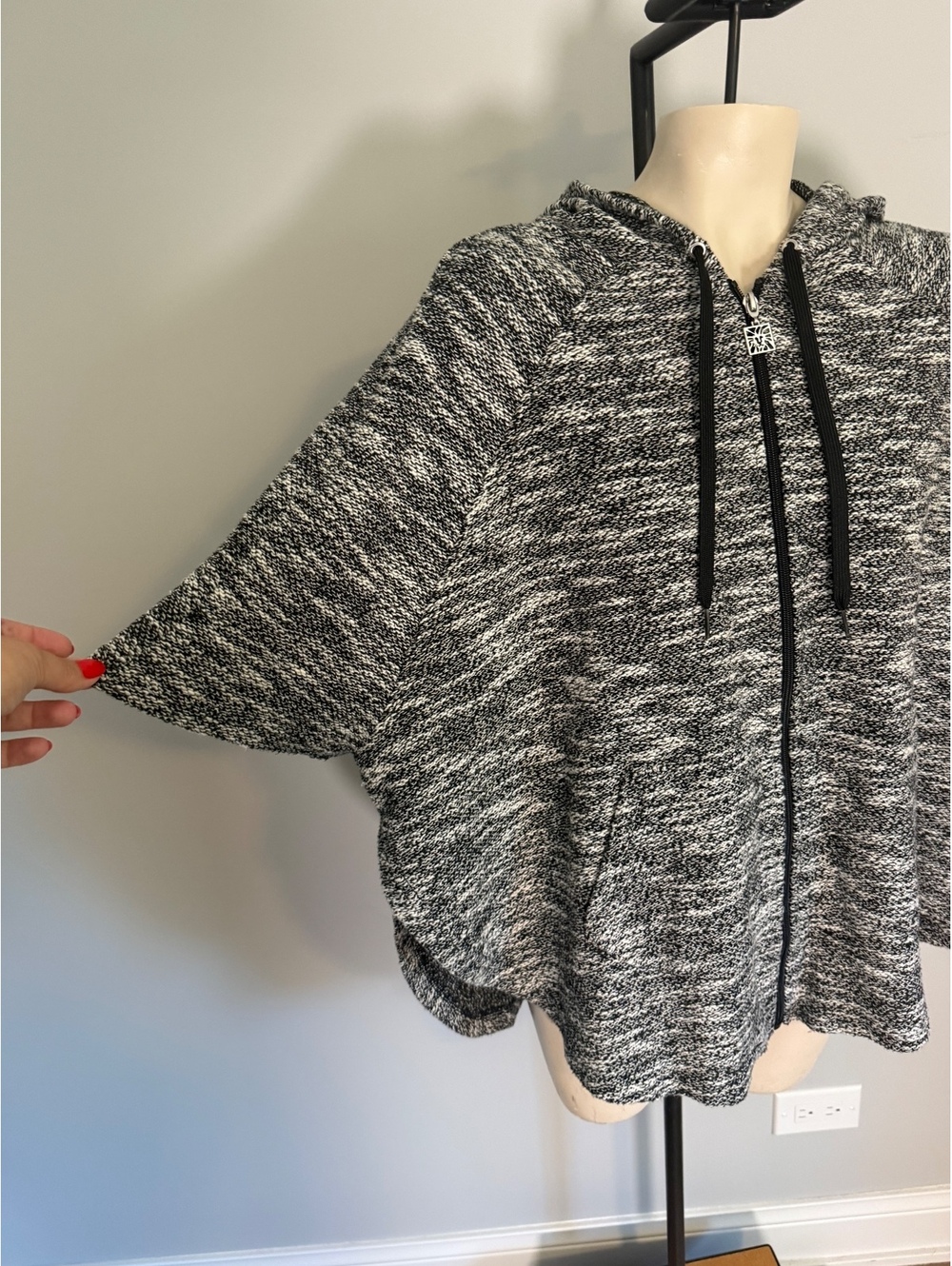 Anne Klein Sport Black and White Marled Zip-Up Hoodie - Picture 5 of 11